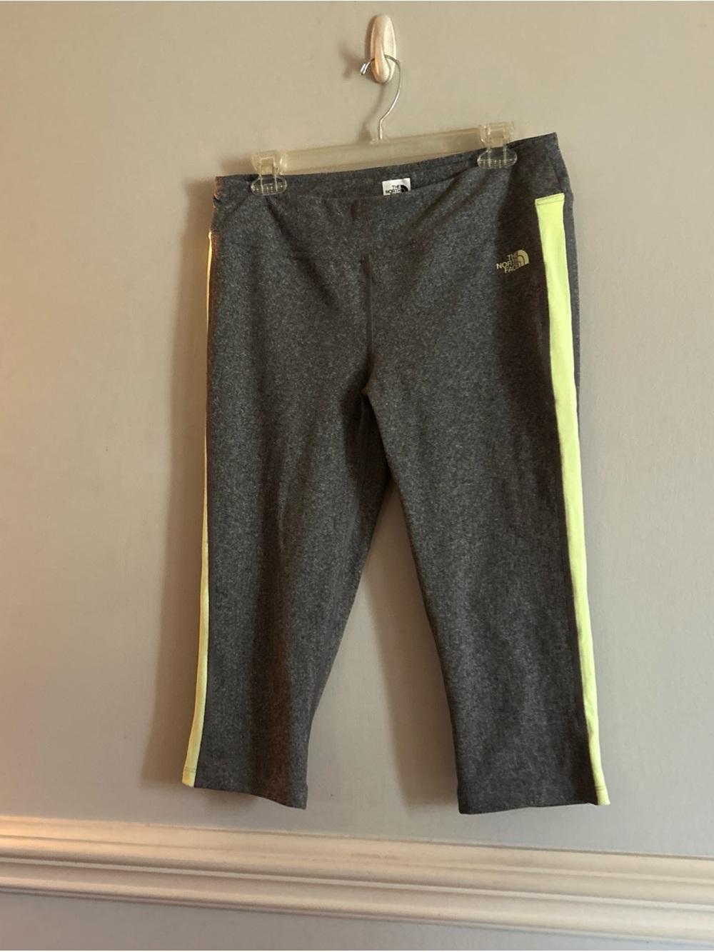 The North Face Girls Gray Capri Leggings with Neon Yellow Side Panels